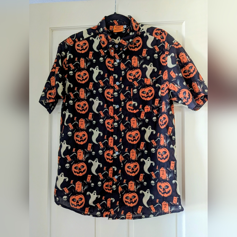 Halloween Themed Black and Orange Men's Shirt By Beistle - M